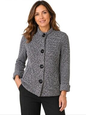 Jones New York Chunky Knit Snap Closure Alpaca Wool Blend Sweater Jacket Size M
